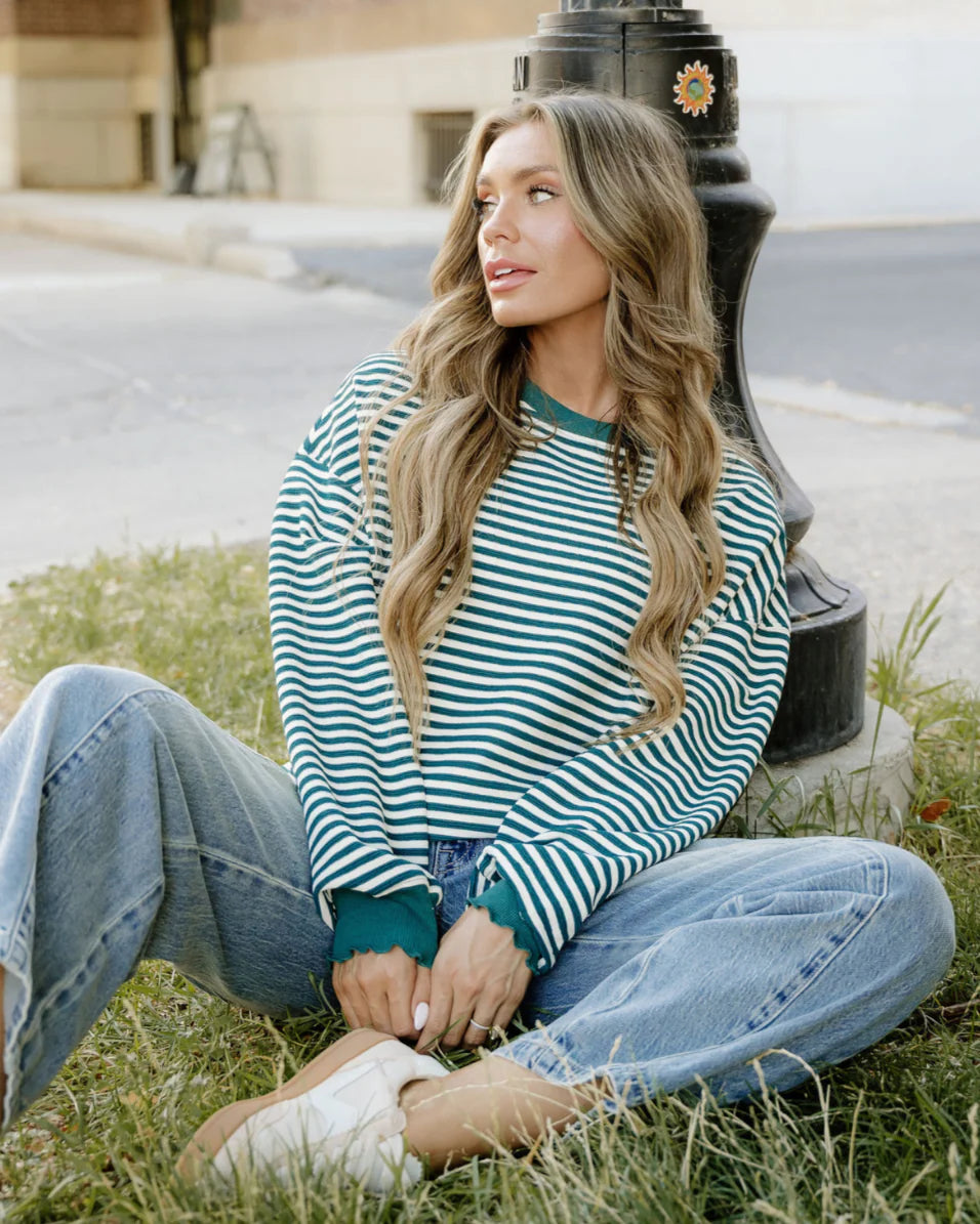 Tracy | Green Striped Sweater