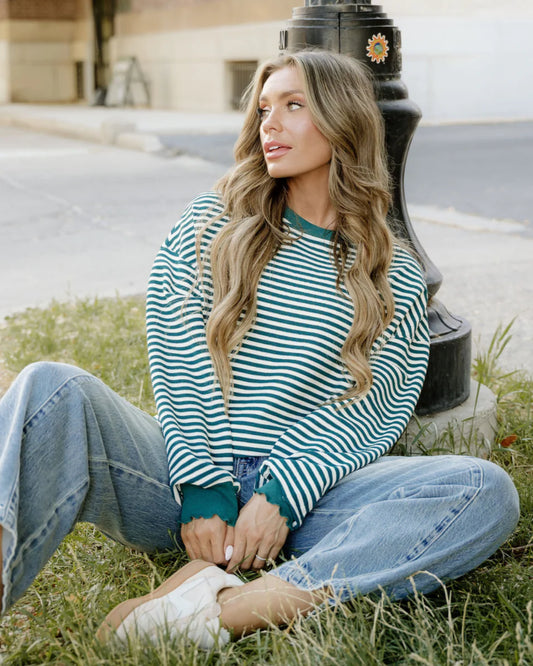 Tracy | Green Striped Sweater
